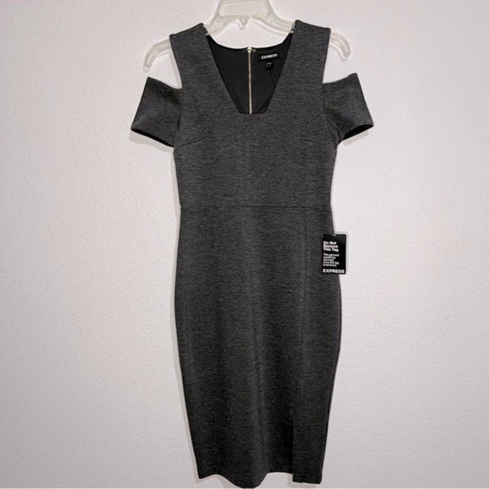 Express Gray Squared V Neck Midi Sheath Dress New Size 4